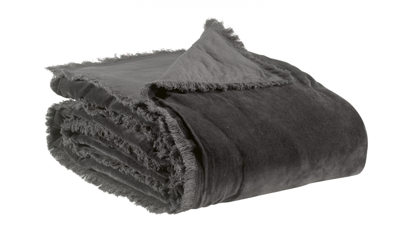 Jeté de lit en velours Gris 260 x 260 cm - Fara Jeté de lit en velours Gris 260 x 260 cm - Fara