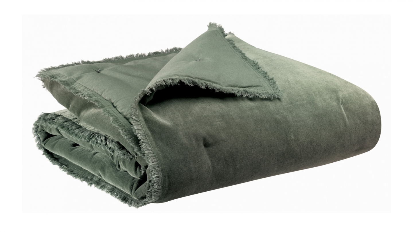 Jeté de lit en velours Vert thym 260 x 260 cm - Fara