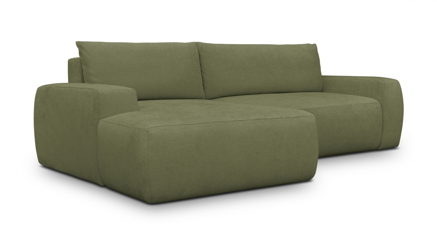 Canapé d'angle gauche convertible 3 places en tissu chenille vert olive - Sonny