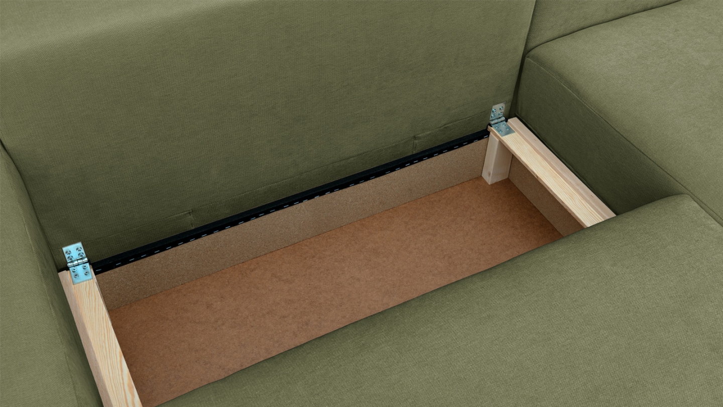 Canapé d'angle droit convertible 3 places en tissu chenille vert olive - Sonny
