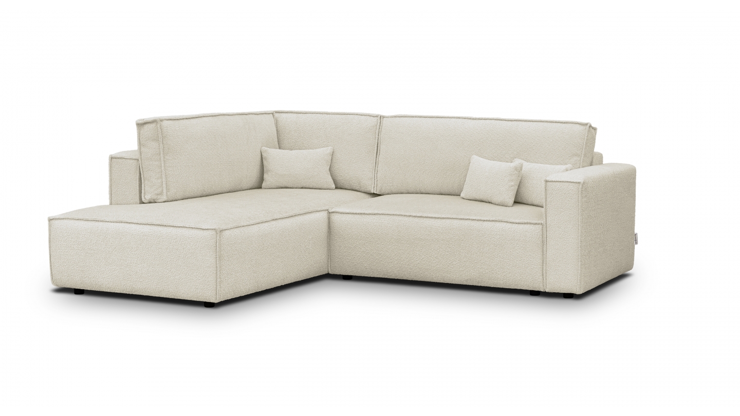 Canapé d'angle ouvert à gauche convertible 3 places en tissu bouclé beige - Emma