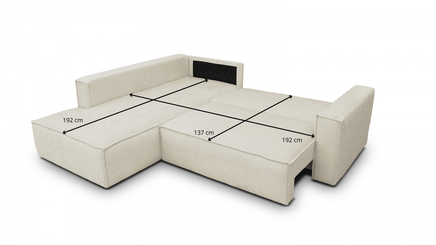 Canapé d'angle ouvert à gauche convertible 3 places en tissu bouclé beige - Emma