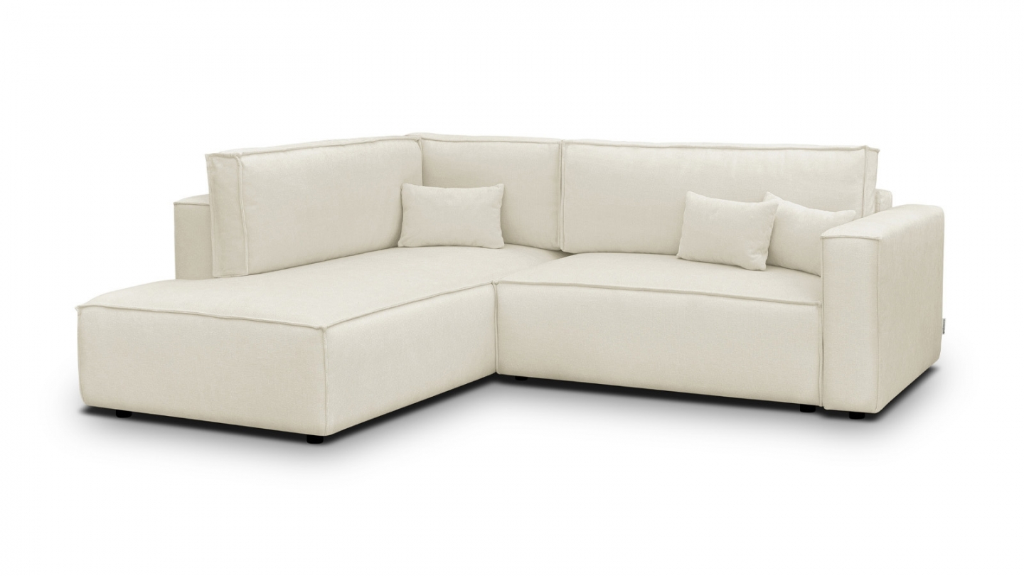 Canapé d'angle ouvert à gauche convertible 3 places en tissu chenille beige - Emma