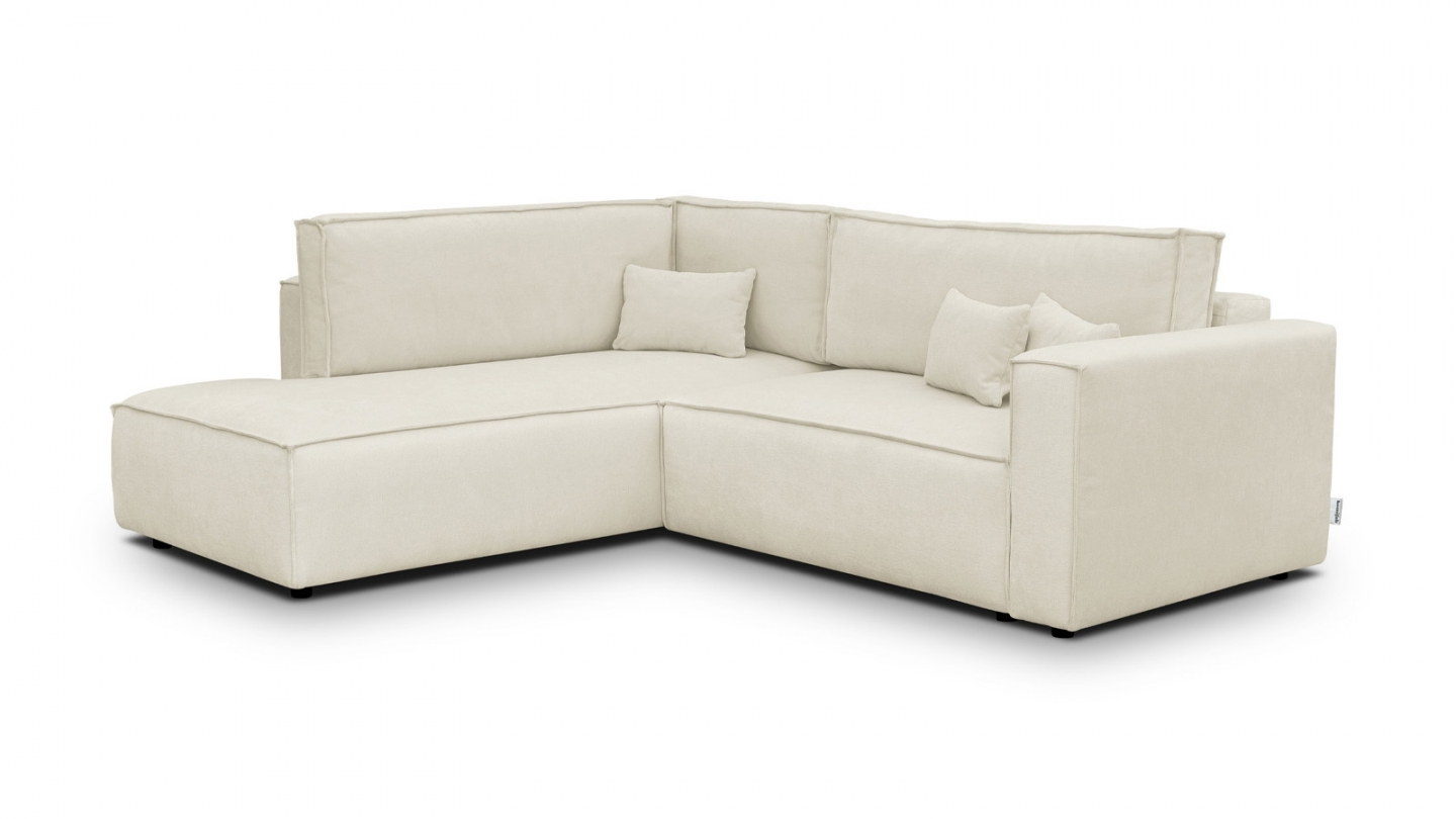 Canapé d'angle ouvert à gauche convertible 3 places en tissu chenille beige - Emma