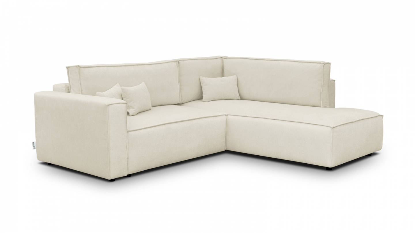 Canapé d'angle ouvert à droite convertible 3 places en tissu chenille beige - Emma
