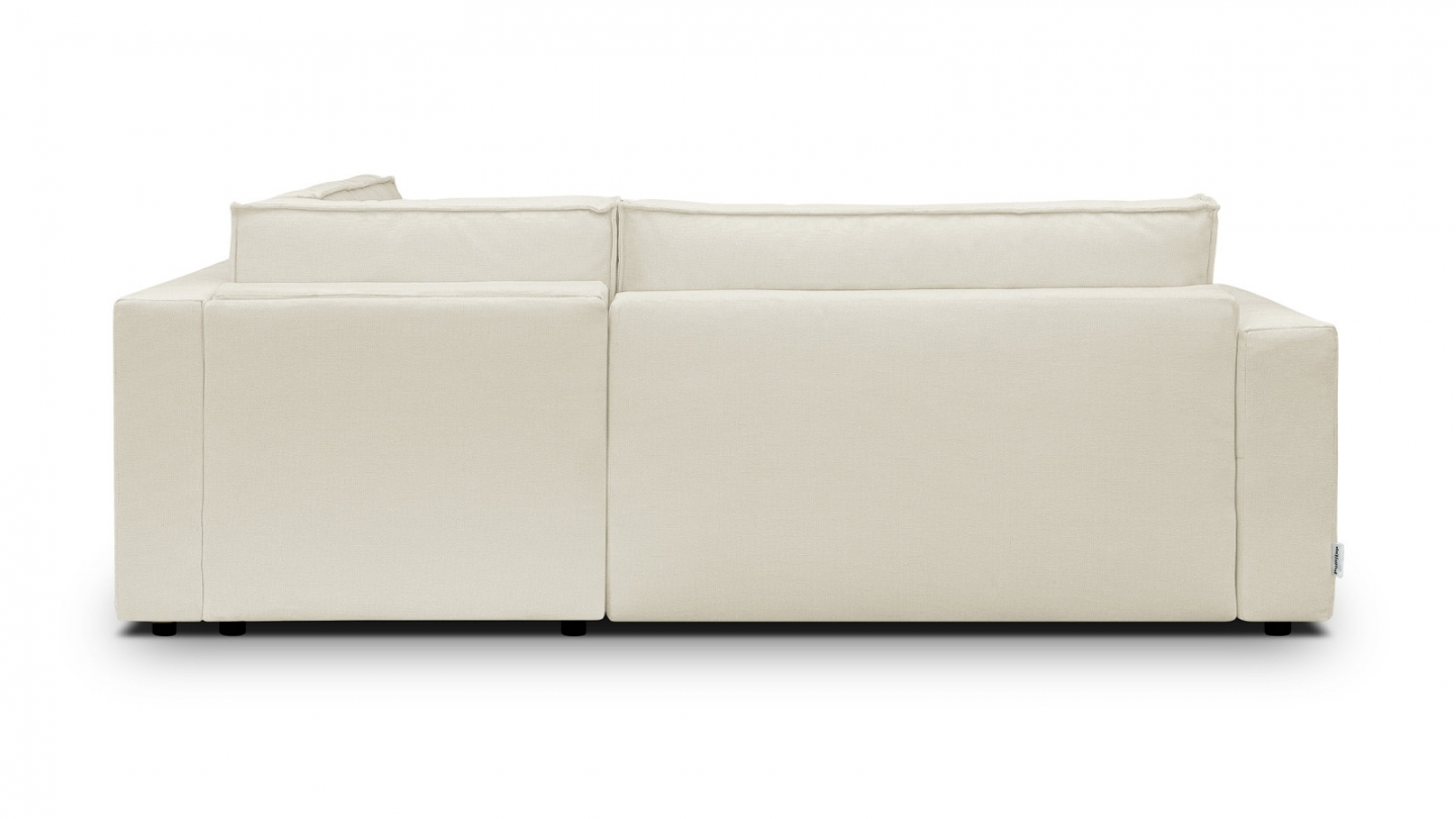 Canapé d'angle ouvert à droite convertible 3 places en tissu chenille beige - Emma