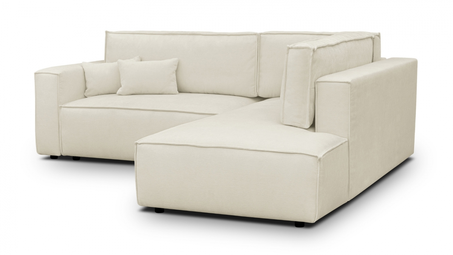 Canapé d'angle ouvert à droite convertible 3 places en tissu chenille beige - Emma