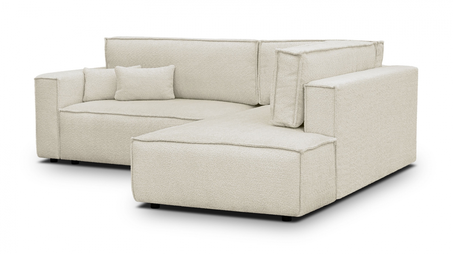 Canapé d'angle ouvert à droite convertible 3 places en tissu bouclé beige - Emma