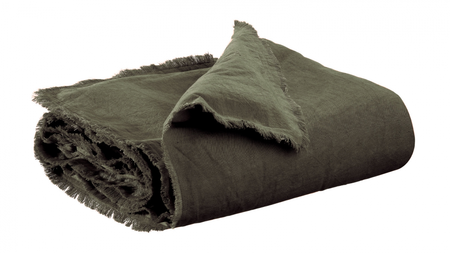Edredon uni en lin et coton Vert 85 x 200 cm - Laly