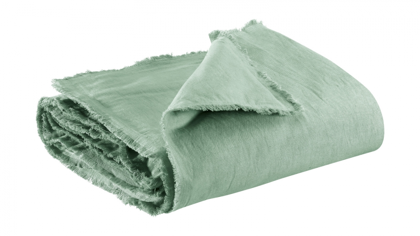 Edredon uni en lin et coton vert 85 x 200 cm - Laly