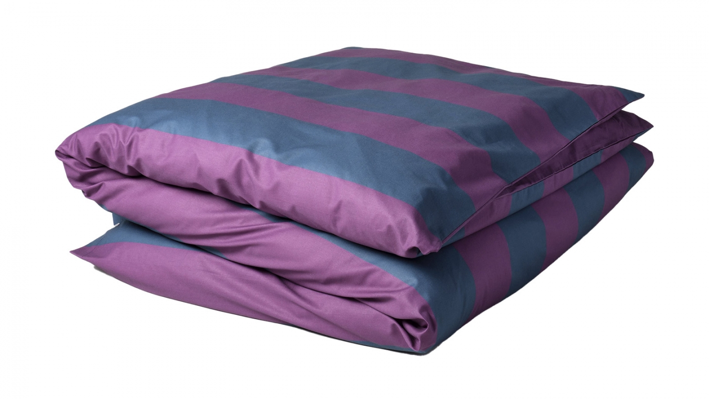Housse de couette en coton bio rayée Violet/bleu 220 x 240 cm - Malo