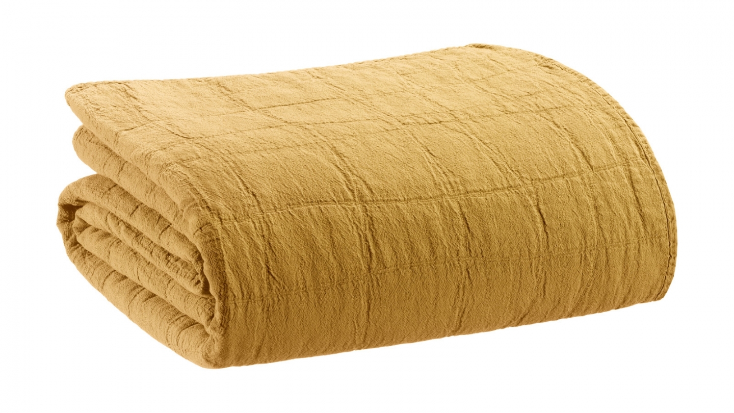 Jeté de lit en coton recyclé Jaune 180 x 260 cm - Titou Jeté de lit en coton recyclé Jaune 180 x 260 cm - Titou