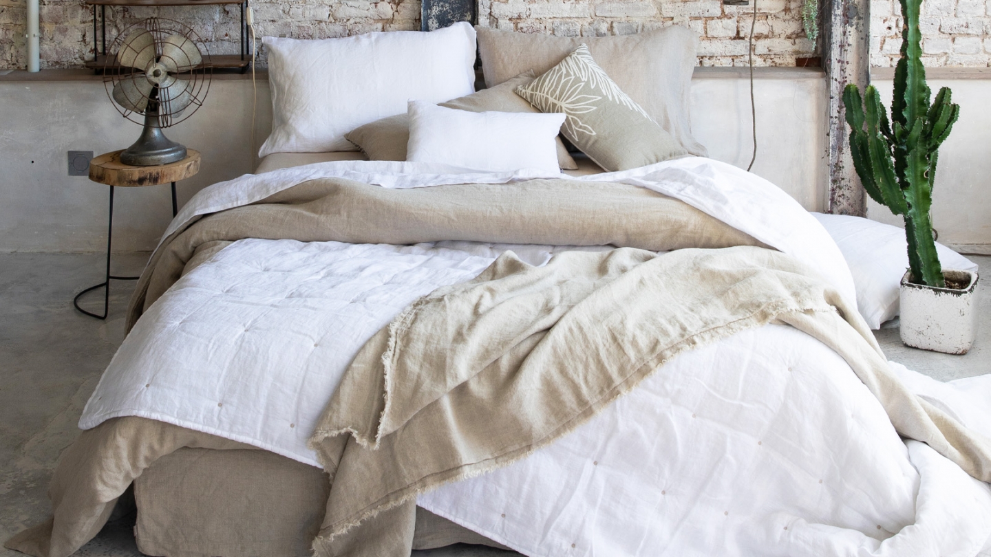 Chemin de lit en lin Blanc 90 x 240 cm - Zeff