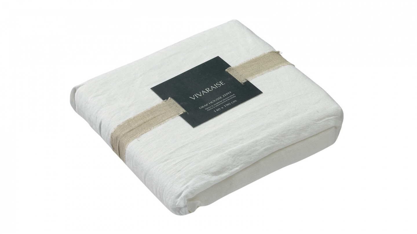 Drap housse en lin Blanc 180 x 200 x 30 cm - Zeff