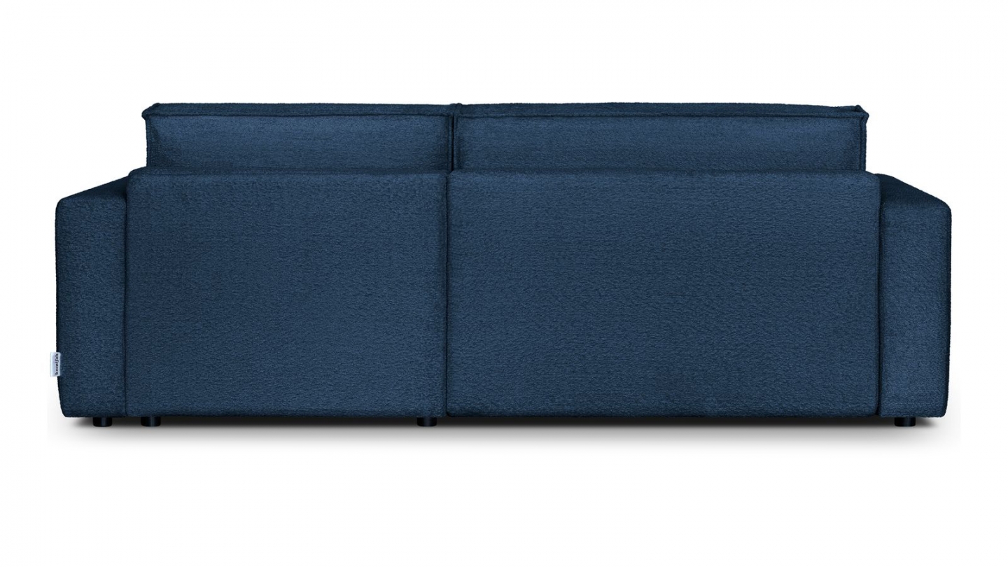 Canapé d'angle à droite convertible 3 places en tissu bouclé bleu foncé - Asti
