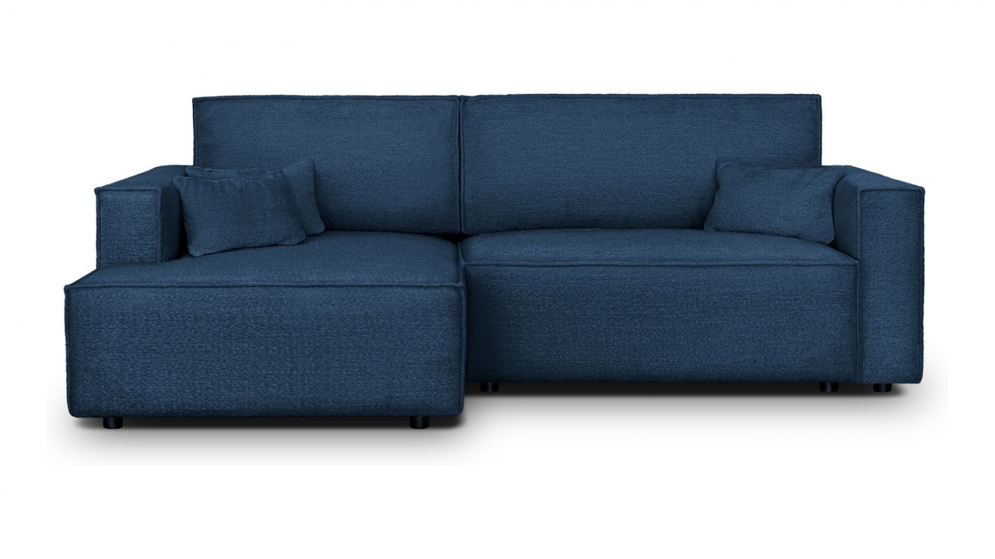 Canapé d'angle à gauche convertible 3 places en tissu bouclé bleu foncé - Asti Canapé d'angle à gauche convertible 3 places en tissu bouclé bleu foncé - Asti
