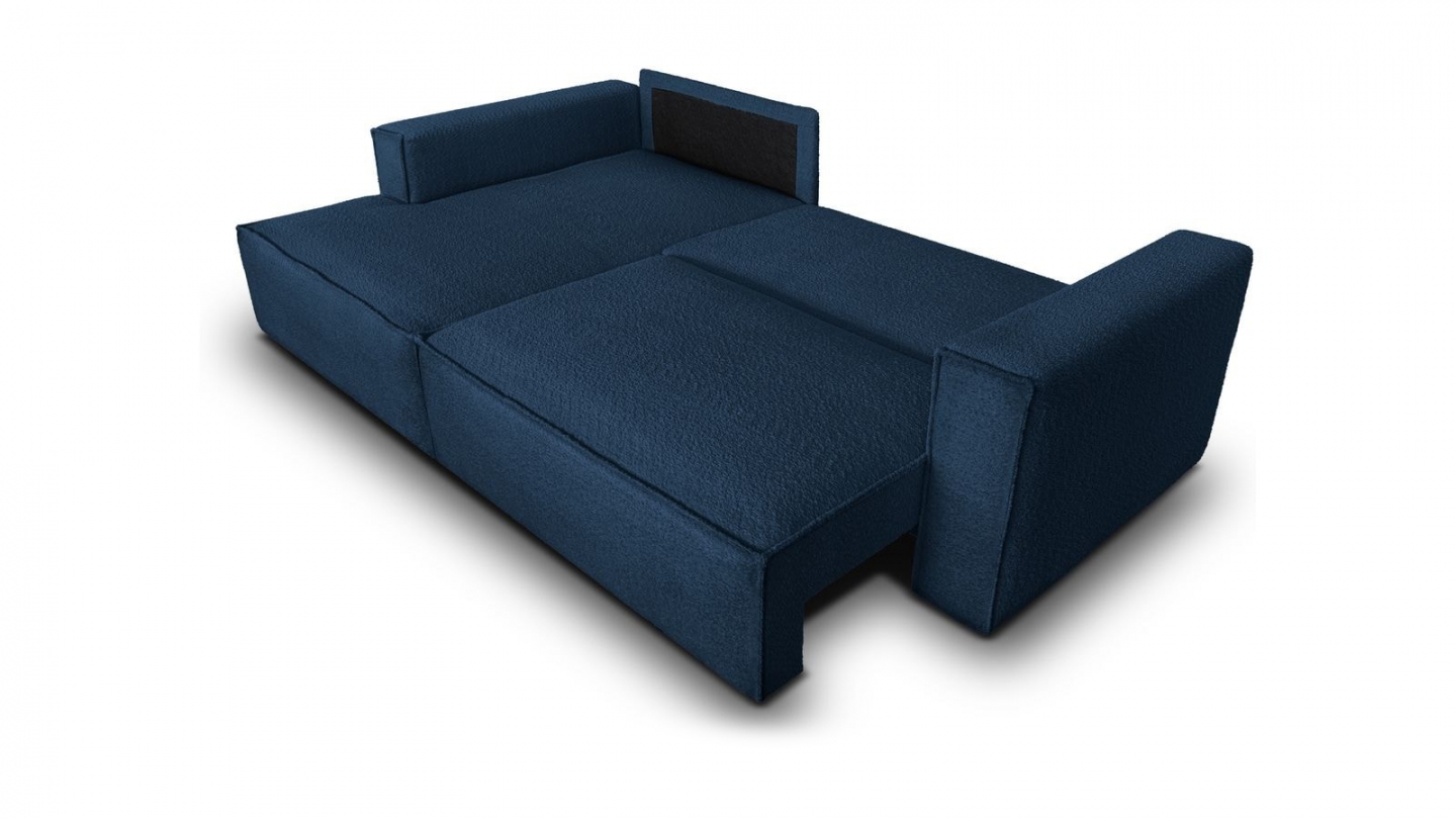 Canapé d'angle à gauche convertible 3 places en tissu bouclé bleu foncé - Asti Canapé d'angle à gauche convertible 3 places en tissu bouclé bleu foncé - Asti
