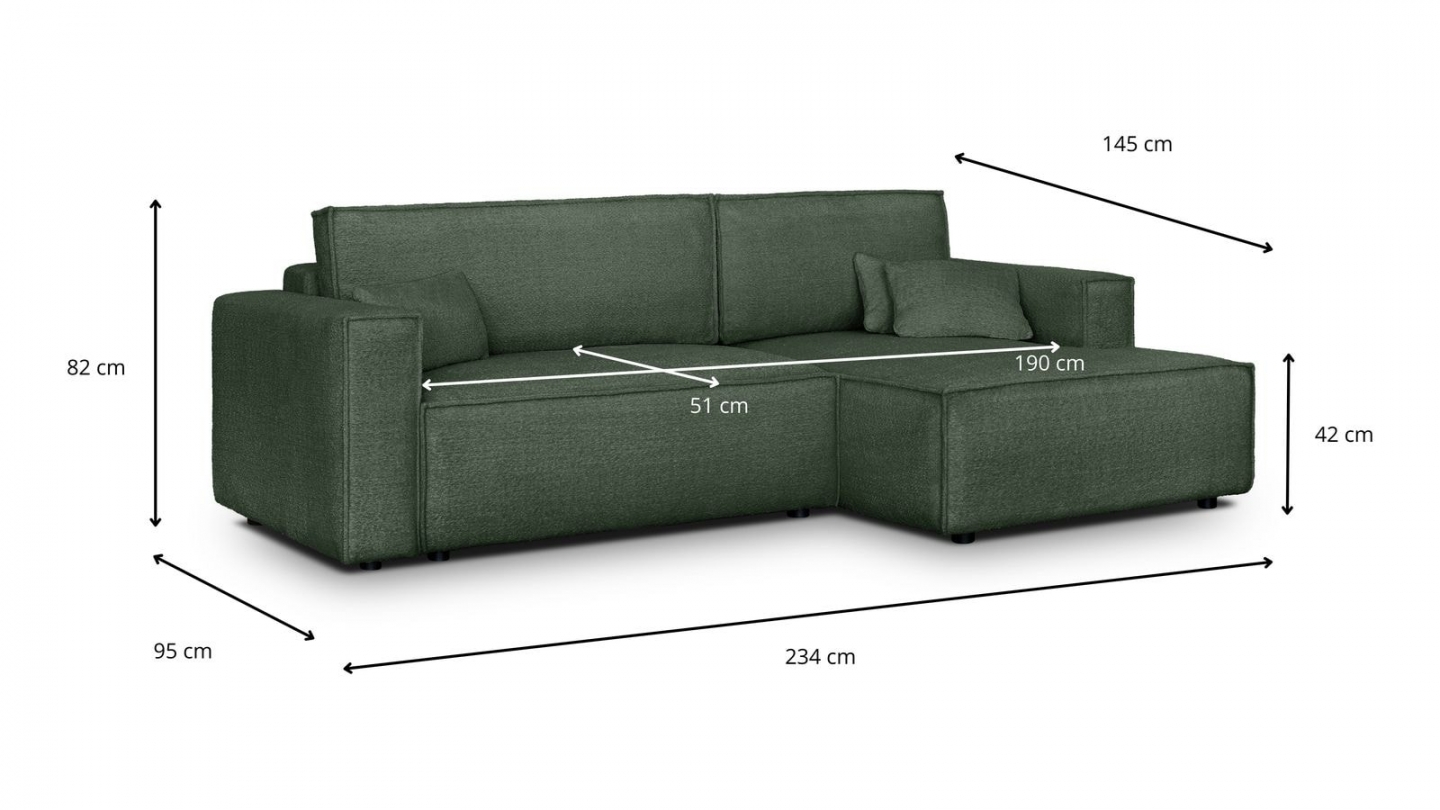 Canapé d'angle à droite convertible 3 places en tissu bouclé vert foncé - Asti Canapé d'angle à droite convertible 3 places en tissu bouclé vert foncé - Asti