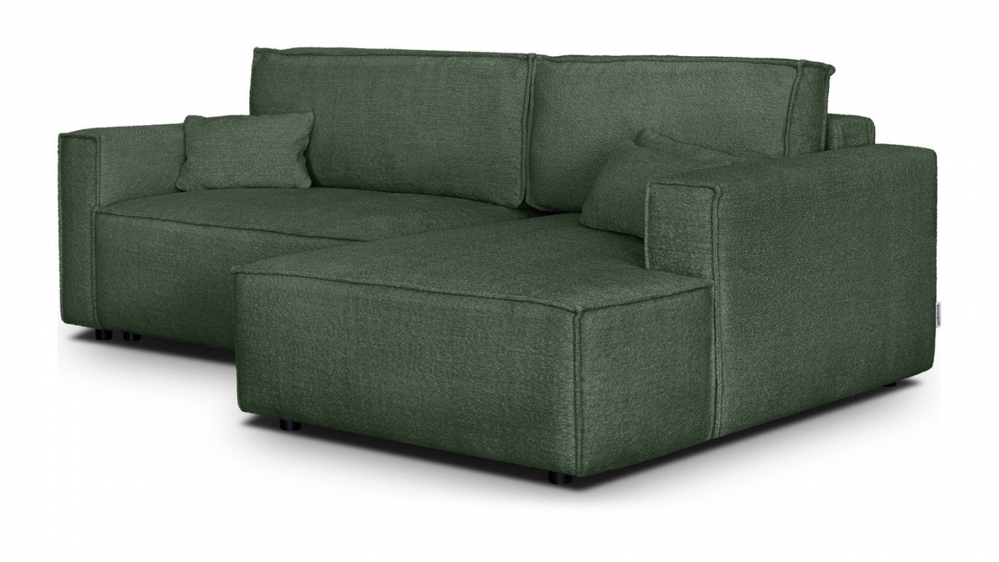 Canapé d'angle à droite convertible 3 places en tissu bouclé vert foncé - Asti Canapé d'angle à droite convertible 3 places en tissu bouclé vert foncé - Asti
