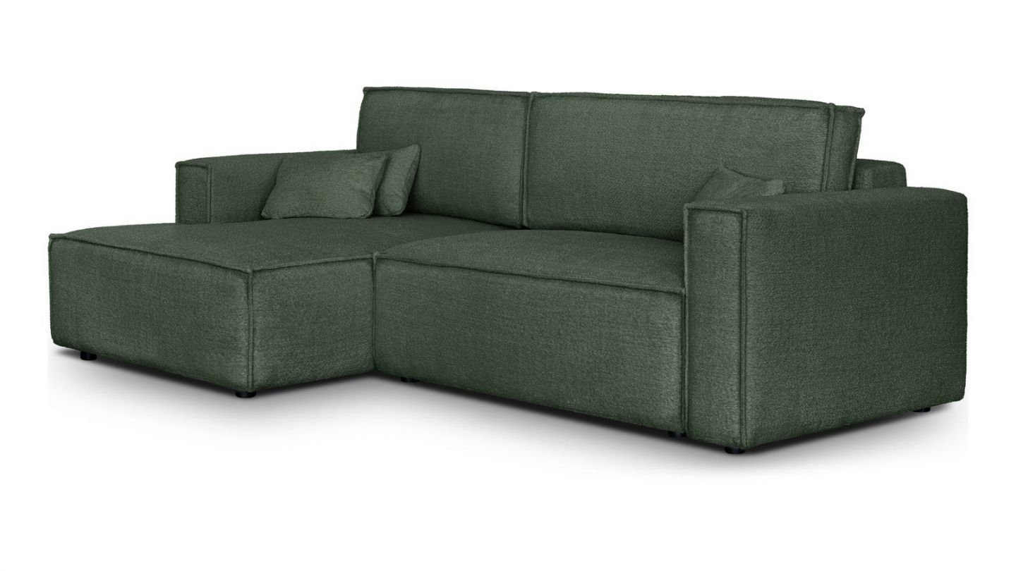 Canapé d'angle à gauche convertible 3 places en tissu bouclé vert foncé - Asti Canapé d'angle à gauche convertible 3 places en tissu bouclé vert foncé - Asti