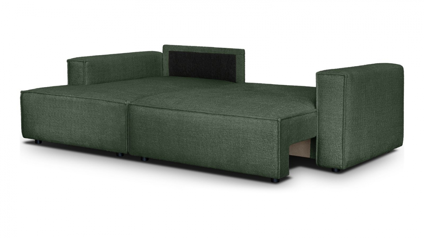 Canapé d'angle à gauche convertible 3 places en tissu bouclé vert foncé - Asti Canapé d'angle à gauche convertible 3 places en tissu bouclé vert foncé - Asti