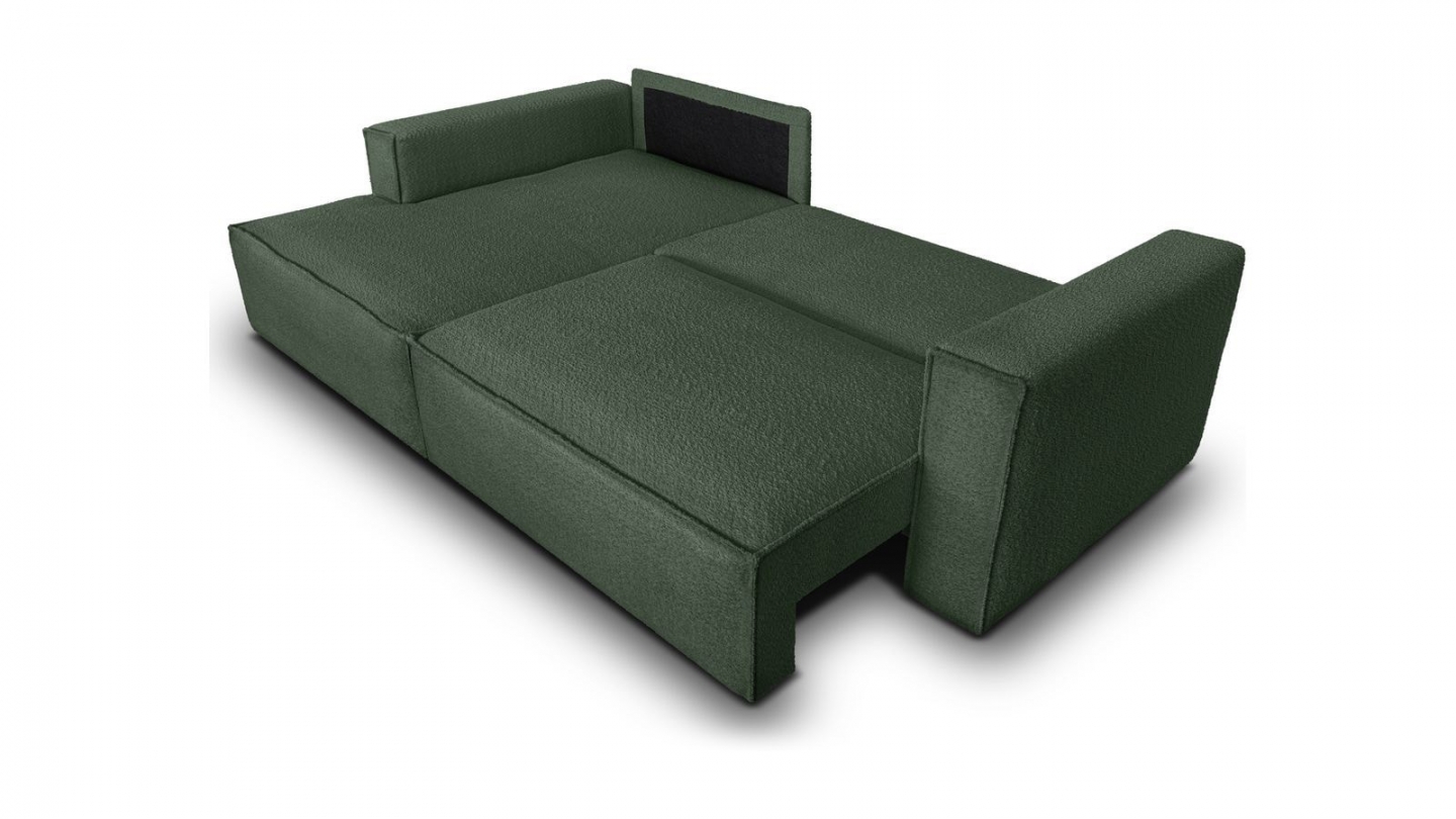 Canapé d'angle à gauche convertible 3 places en tissu bouclé vert foncé - Asti Canapé d'angle à gauche convertible 3 places en tissu bouclé vert foncé - Asti