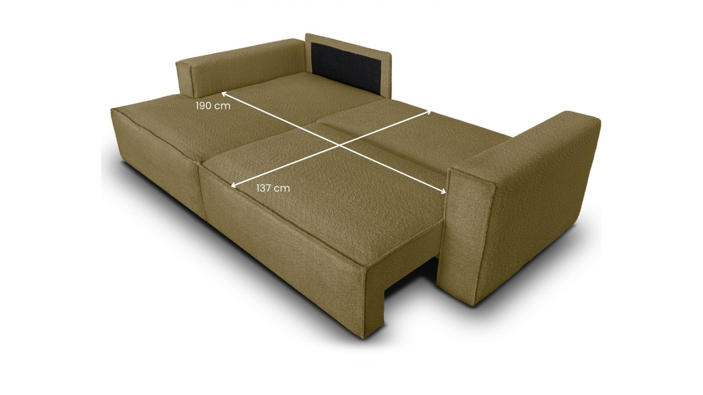 Canapé d'angle à gauche convertible 3 places en tissu bouclé jaune moutarde - Asti
