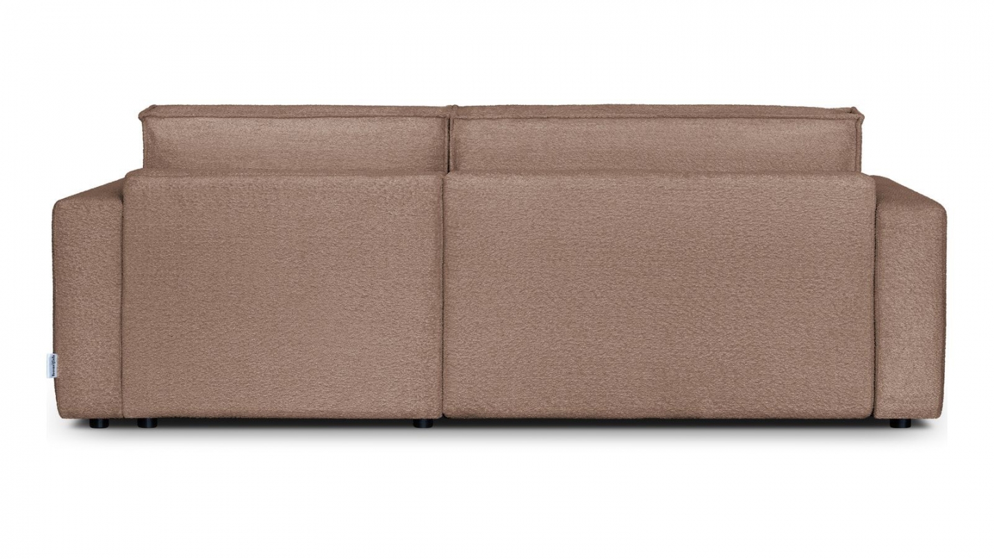 Canapé d'angle à droite convertible 3 places en tissu bouclé rose poudré - Asti