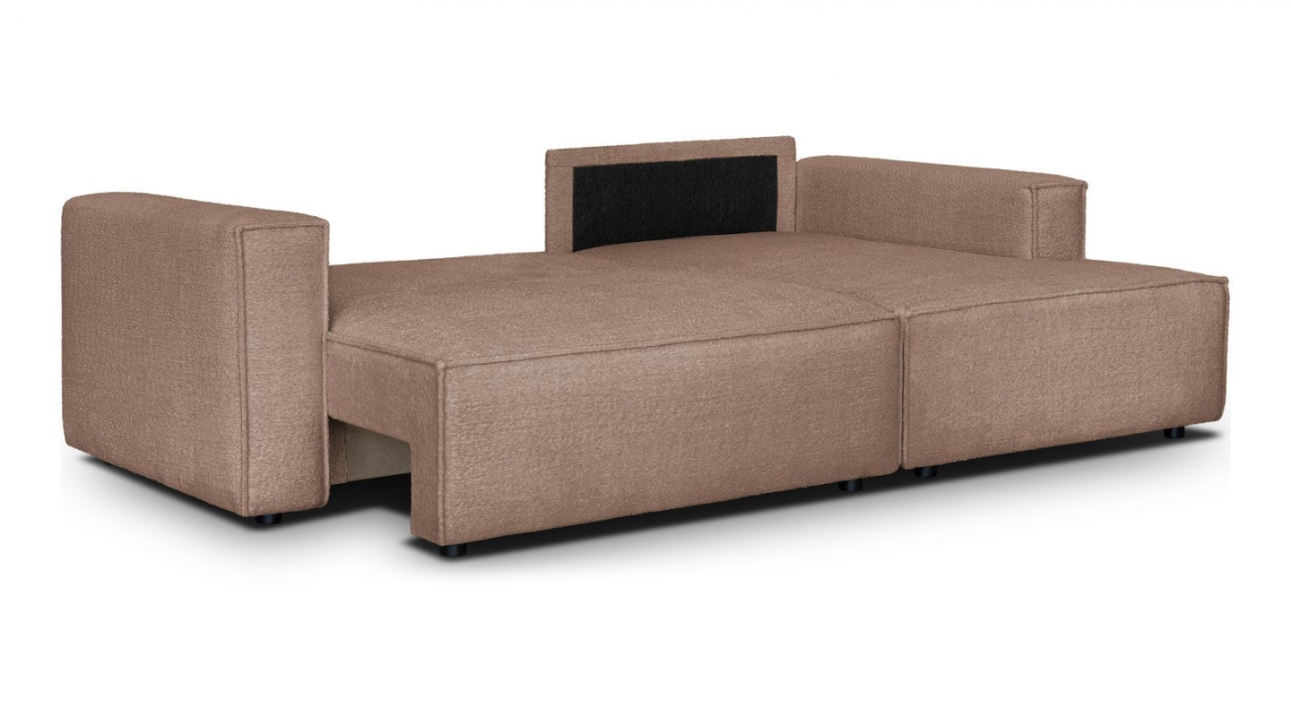 Canapé d'angle à droite convertible 3 places en tissu bouclé rose poudré - Asti