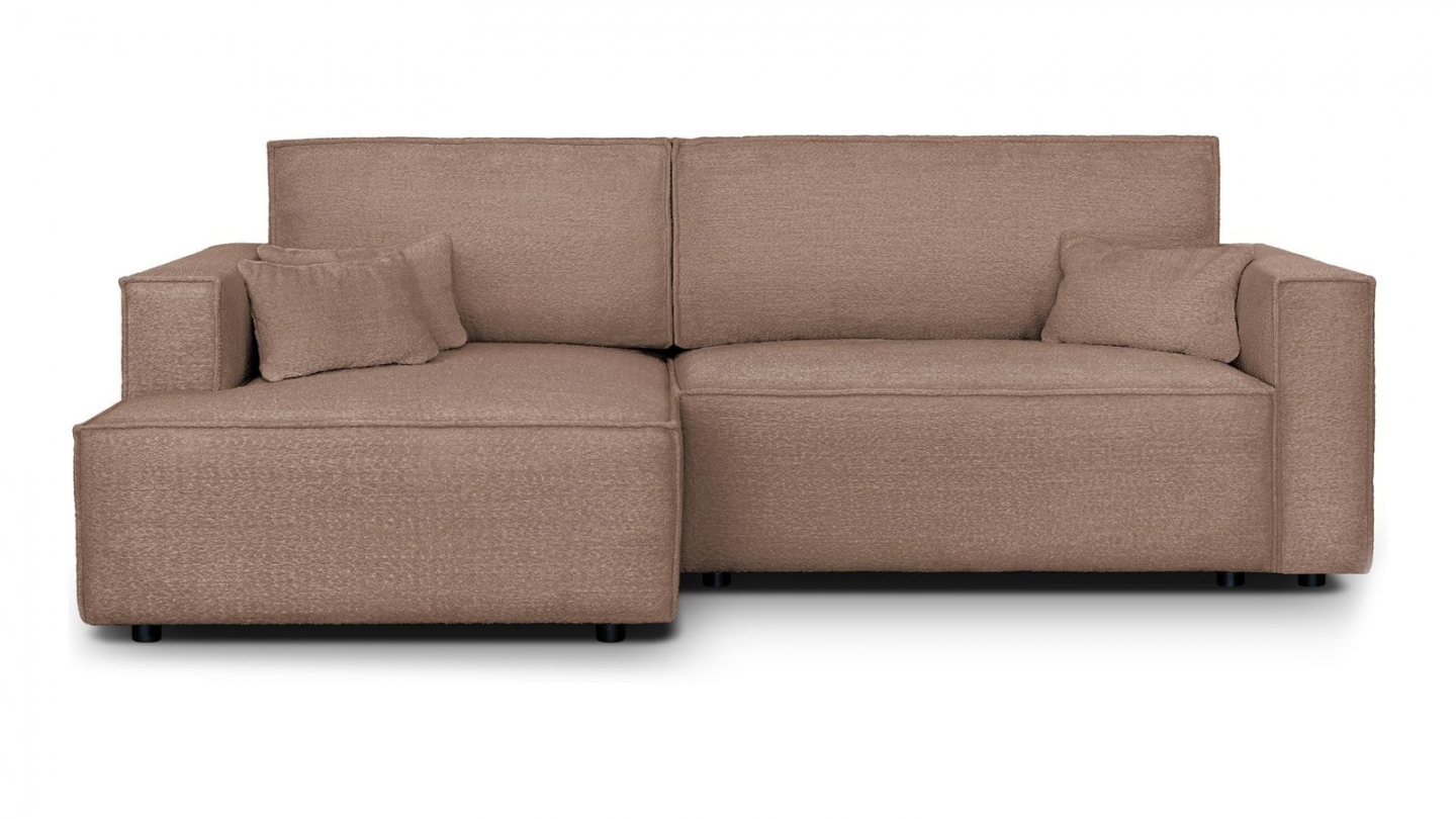 Canapé d'angle à gauche convertible 3 places en tissu bouclé rose poudré - Asti