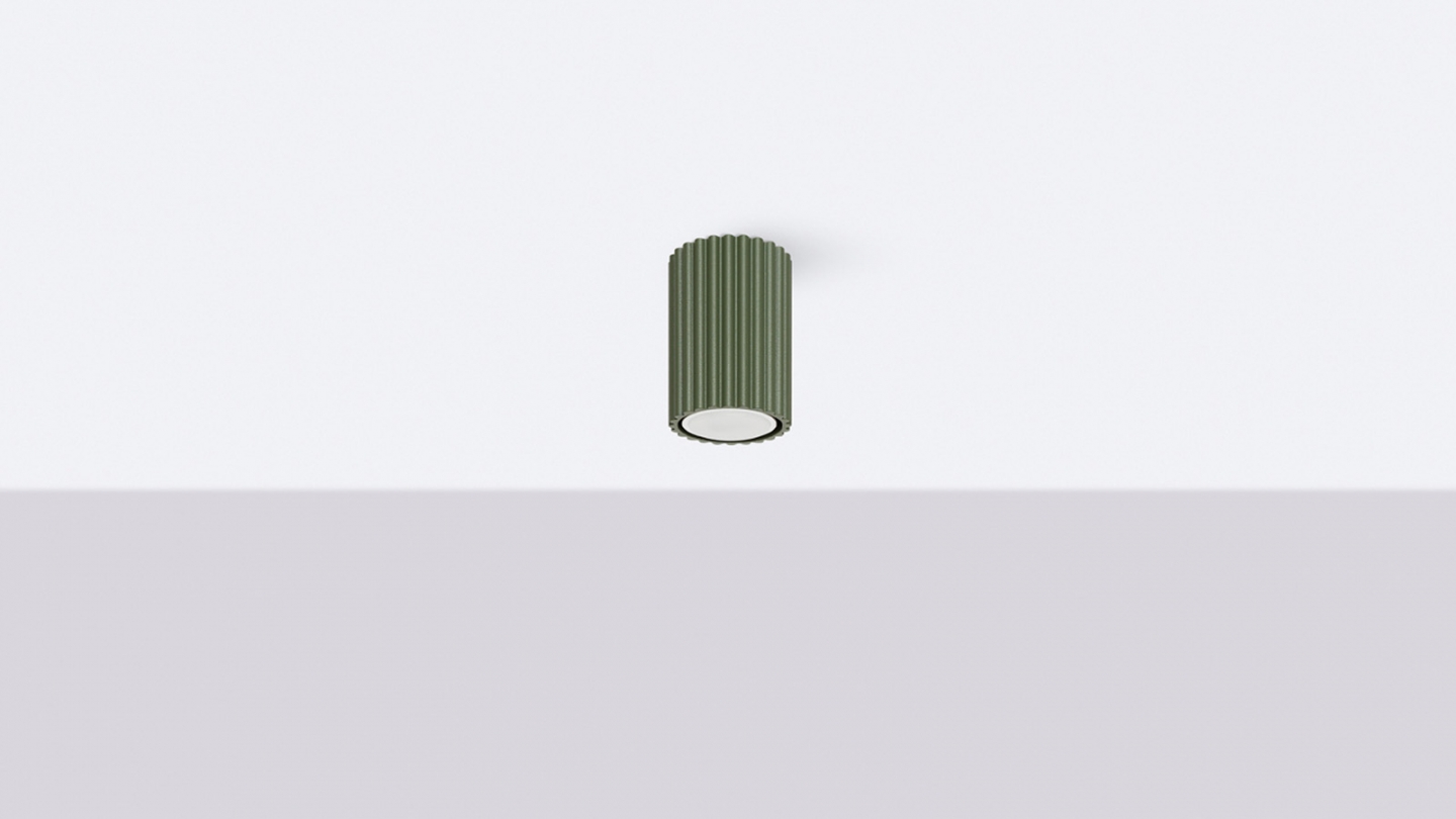 Plafonnier en aluminium cannelé 10 cm vert olive - Karbon