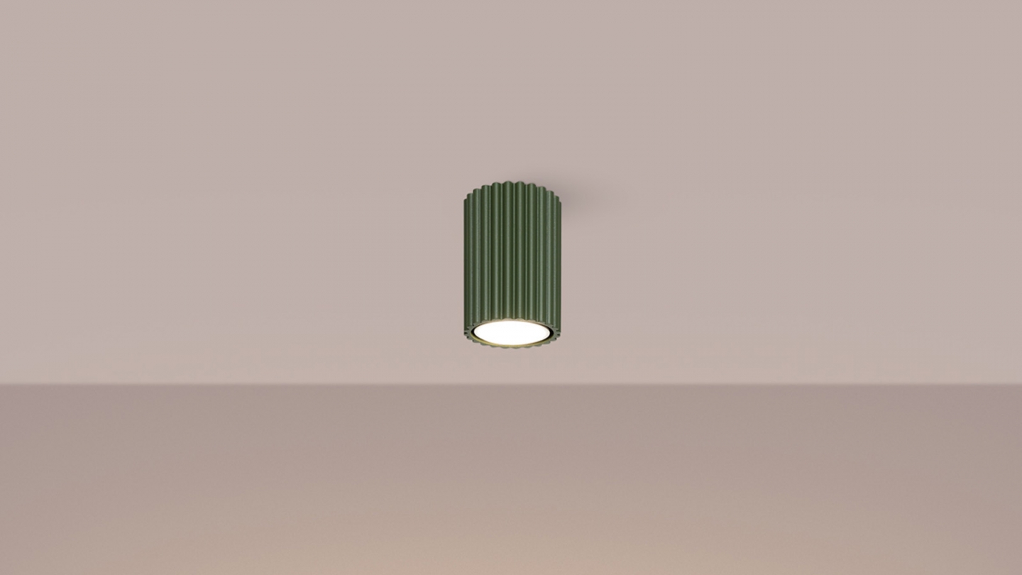 Plafonnier en aluminium cannelé 10 cm vert olive - Karbon