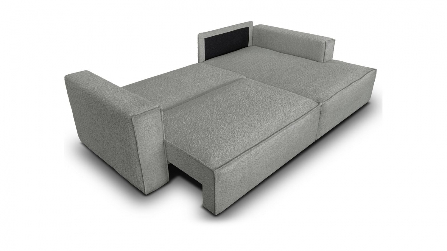 Canapé d'angle à droite convertible 3 places en tissu bouclé gris clair - Asti