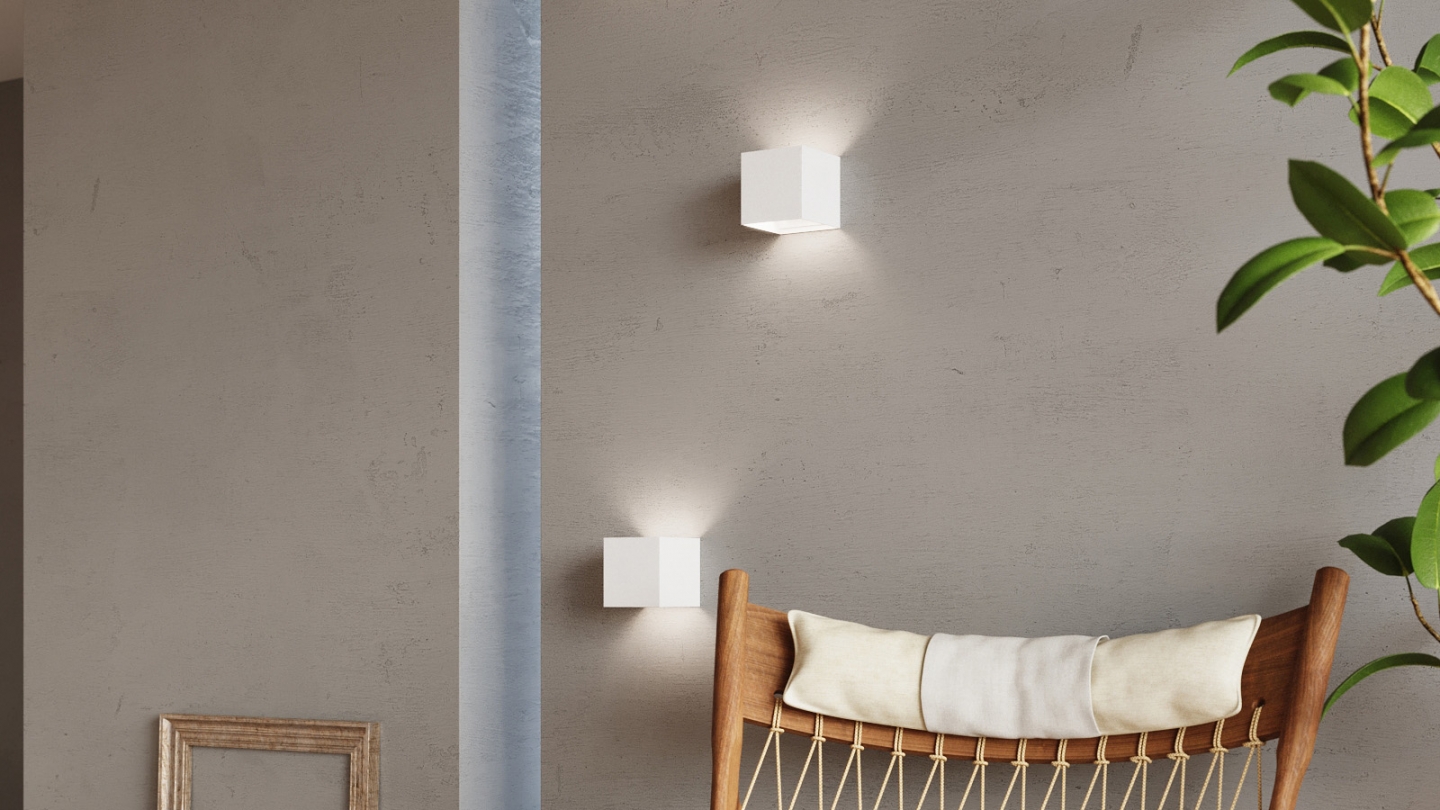 Applique cubique pour l'extérieur en aluminium blanc - Luca