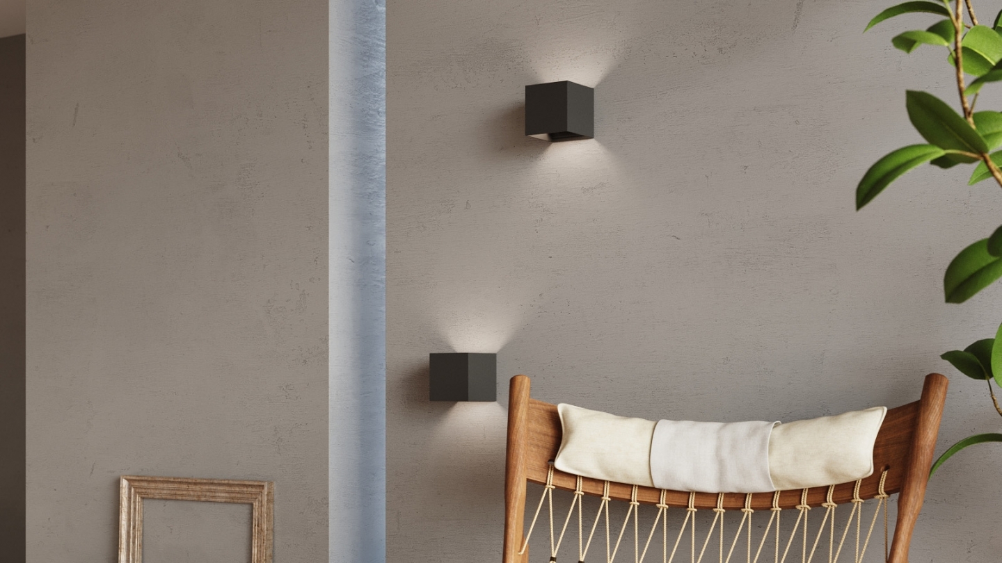 Applique cubique pour l'extérieur en aluminium noir - Luca
