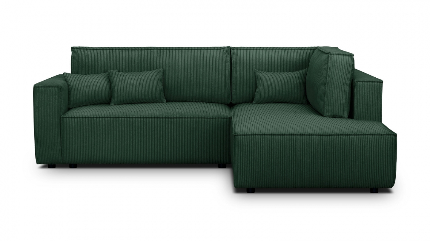 Canapé d'angle ouvert à droite convertible 3 places en velours côtelé vert - Emma Canapé d'angle ouvert à droite convertible 3 places en velours côtelé vert - Emma