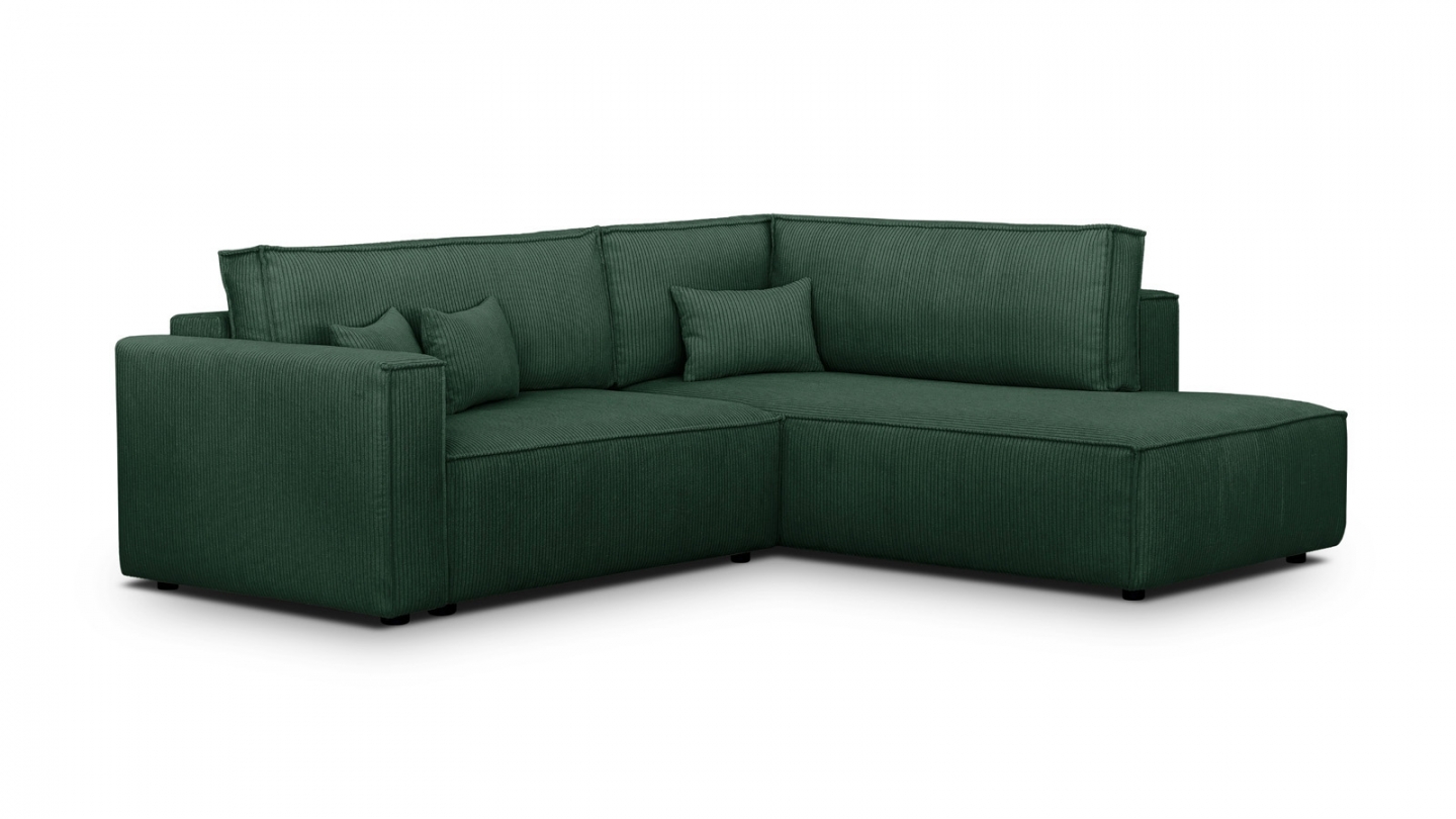 Canapé d'angle ouvert à droite convertible 3 places en velours côtelé vert - Emma Canapé d'angle ouvert à droite convertible 3 places en velours côtelé vert - Emma