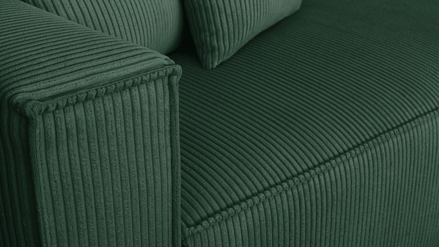 Canapé d'angle ouvert à droite convertible 3 places en velours côtelé vert - Emma Canapé d'angle ouvert à droite convertible 3 places en velours côtelé vert - Emma