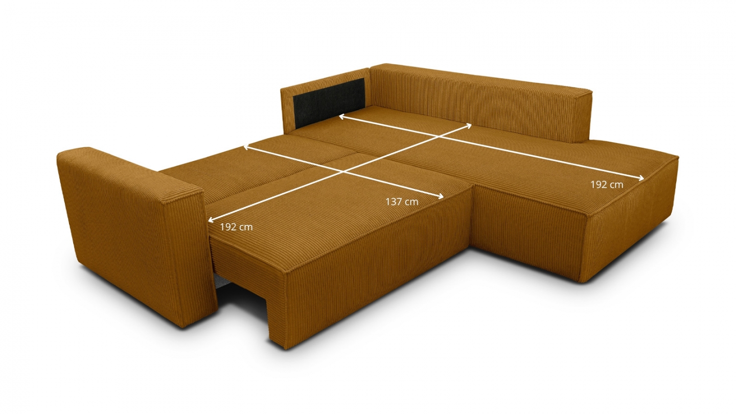 Canapé d'angle ouvert à droite convertible 3 places en velours côtelé jaune moutarde - Emma Canapé d'angle ouvert à droite convertible 3 places en velours côtelé jaune moutarde - Emma