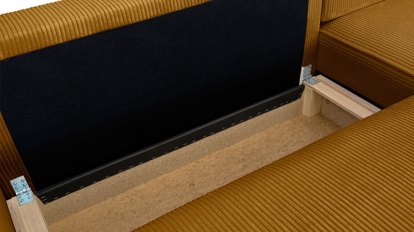 Canapé d'angle ouvert à droite convertible 3 places en velours côtelé jaune moutarde - Emma Canapé d'angle ouvert à droite convertible 3 places en velours côtelé jaune moutarde - Emma