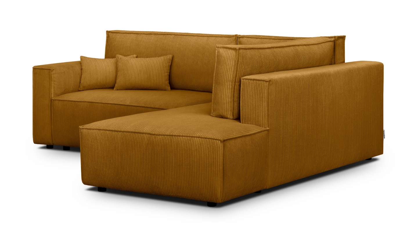 Canapé d'angle ouvert à droite convertible 3 places en velours côtelé jaune moutarde - Emma Canapé d'angle ouvert à droite convertible 3 places en velours côtelé jaune moutarde - Emma