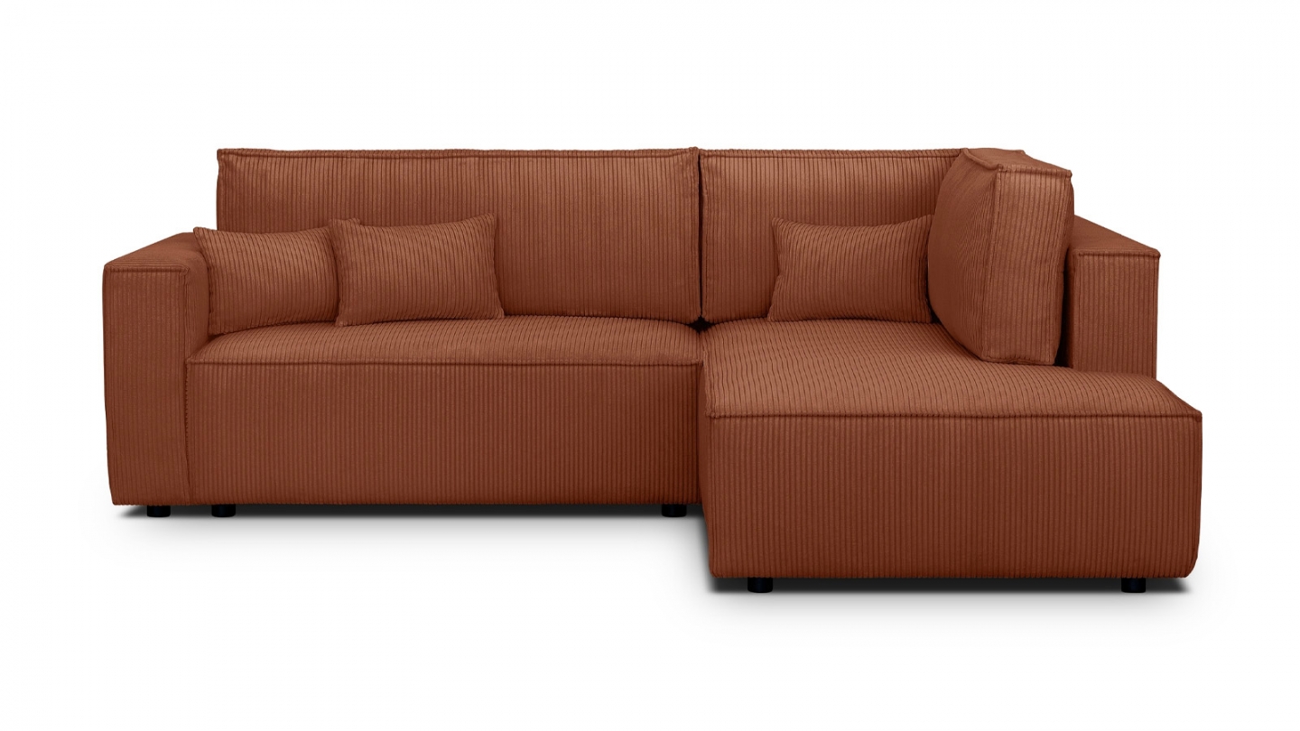 Canapé d'angle ouvert à droite convertible 3 places en velours côtelé rouille - Emma Canapé d'angle ouvert à droite convertible 3 places en velours côtelé rouille - Emma