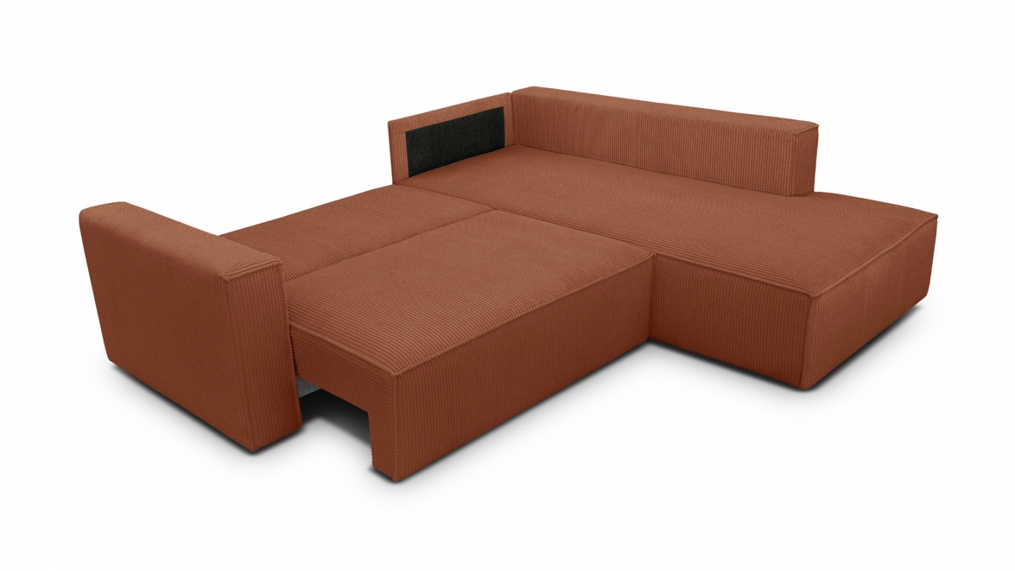 Canapé d'angle ouvert à droite convertible 3 places en velours côtelé rouille - Emma Canapé d'angle ouvert à droite convertible 3 places en velours côtelé rouille - Emma