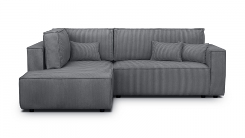 Canapé d'angle ouvert à gauche convertible 3 places en velours côtelé gris anthracite - Emma