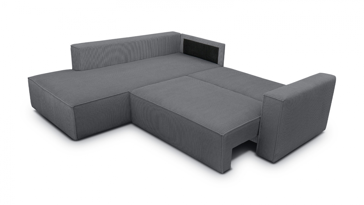 Canapé d'angle ouvert à gauche convertible 3 places en velours côtelé gris anthracite - Emma