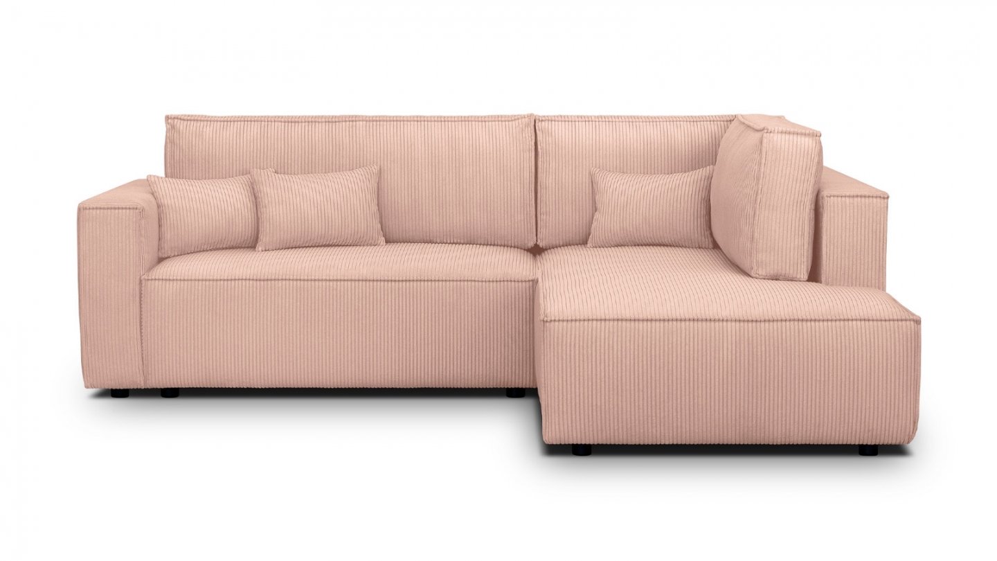 Canapé d'angle ouvert à droite convertible 3 places en velours côtelé rose pâle - Emma Canapé d'angle ouvert à droite convertible 3 places en velours côtelé rose pâle - Emma