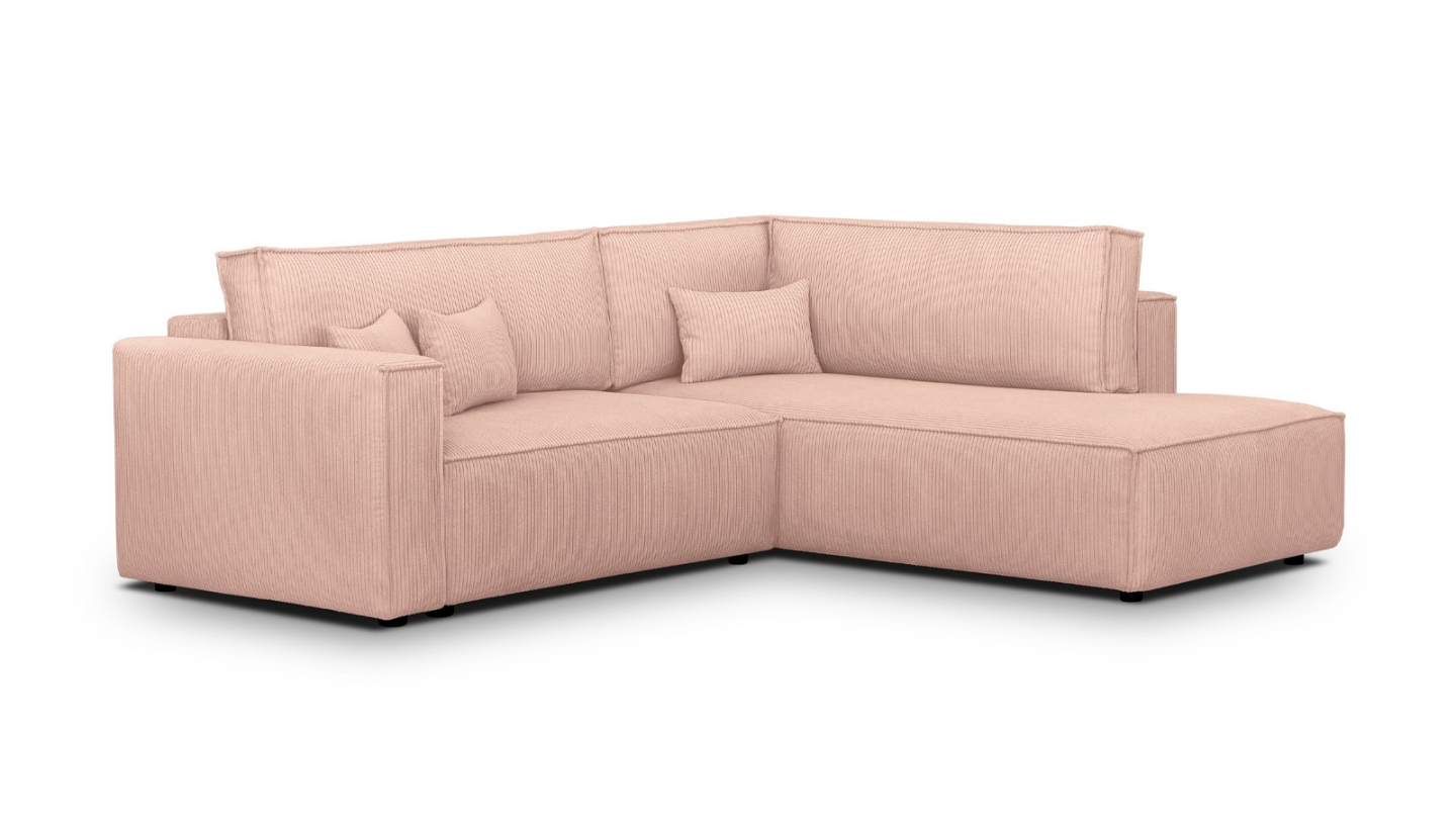 Canapé d'angle ouvert à droite convertible 3 places en velours côtelé rose pâle - Emma Canapé d'angle ouvert à droite convertible 3 places en velours côtelé rose pâle - Emma