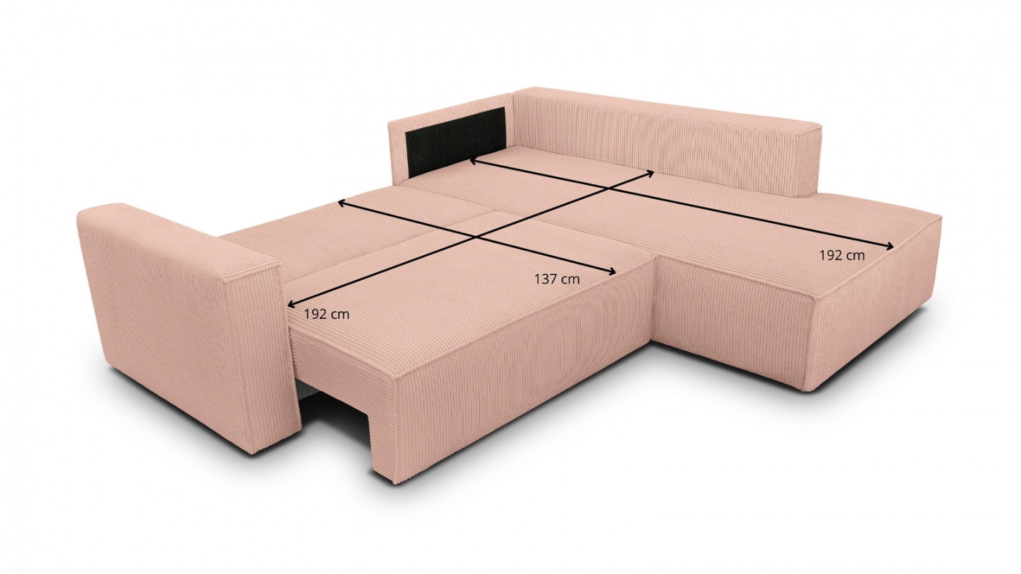 Canapé d'angle ouvert à droite convertible 3 places en velours côtelé rose pâle - Emma Canapé d'angle ouvert à droite convertible 3 places en velours côtelé rose pâle - Emma