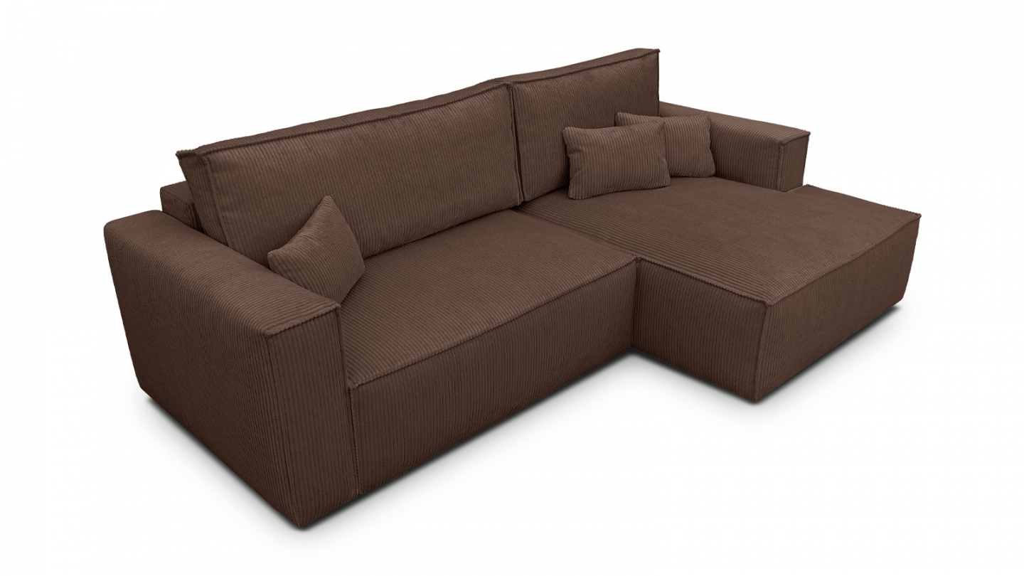 Canapé d'angle à droite convertible 3 places en velours côtelé marron - Asti Canapé d'angle à droite convertible 3 places en velours côtelé marron - Asti