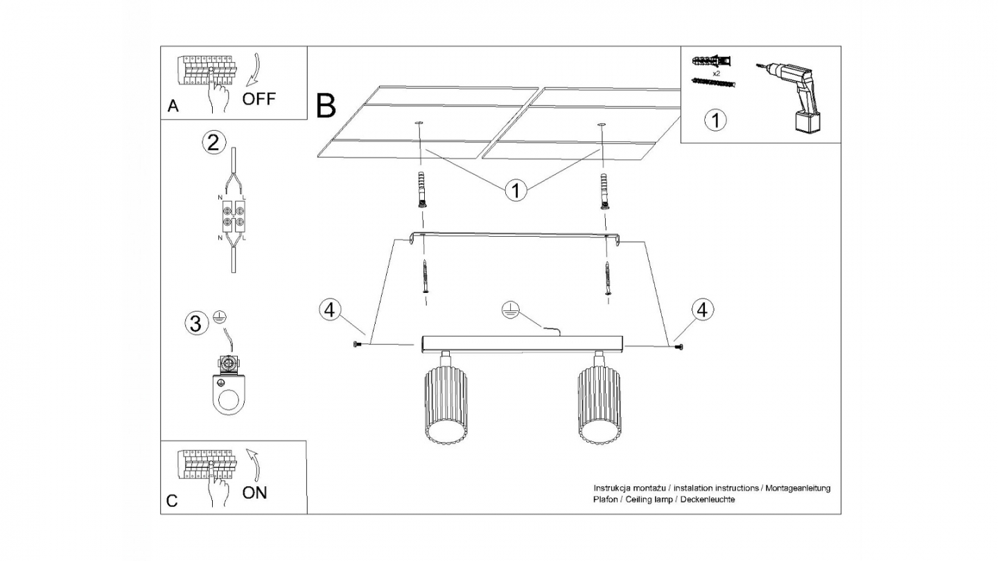 Plafonnier linéaire en aluminium cannelé 2 ampoules blanc - Karbon